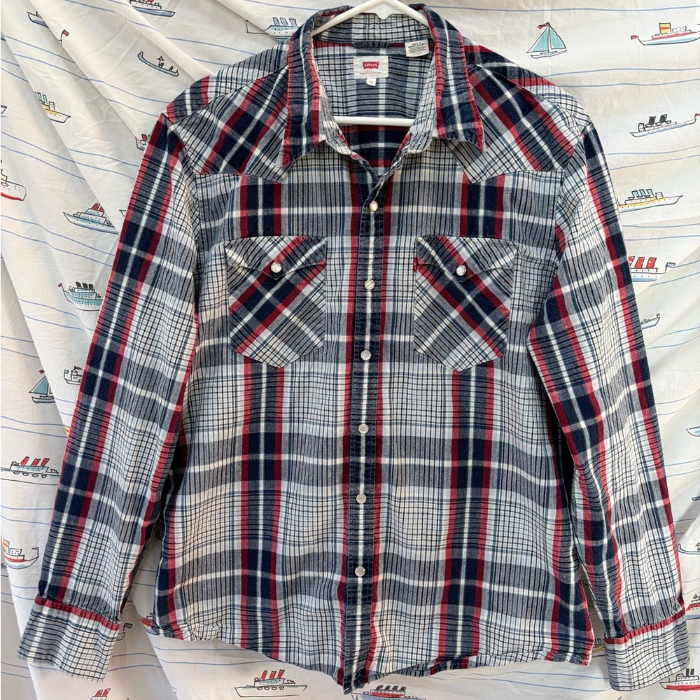 Levi's Plaid Modern Fit Pearl Snap Western Shirt L / XL ~